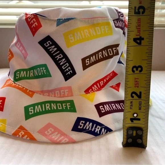 Smirnoff Vodka All Over Logo Print Bucket Hat Promo Party Colorful Rainbow White - Picture 9 of 10